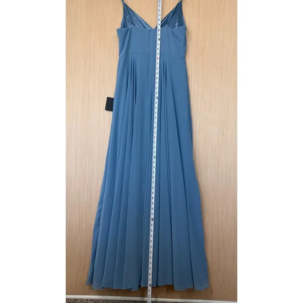 NEW Lulus All About Love Chiffon Maxi Dress Womens Size Large Pleated Slate Blue - Picture 9 of 12